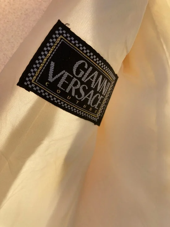 Versace Cream Satin Jacket with Black Logo Patch - Picture 2 of 7